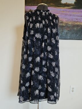 NWT Joie Navy Floral High-Neck Mini Dress